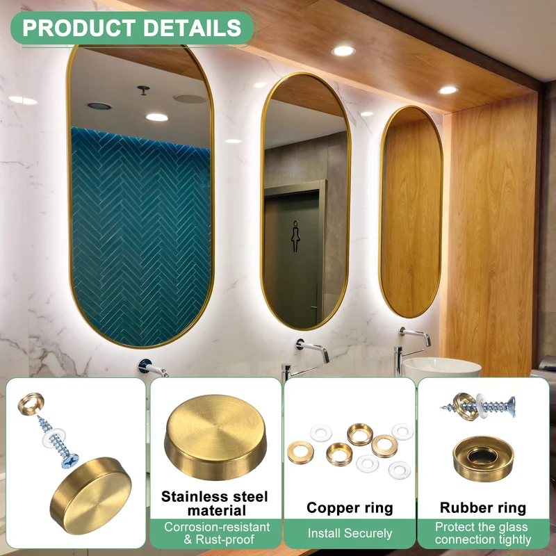 12-Pack Screw Covers Caps, 0.75" Dia Decorative Mirror Screws Cap [Gold Tone]