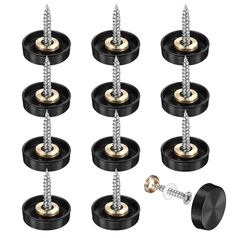 12-Pack Screw Covers Caps, 0.75" Dia Decorative Mirror Screws Cap [Black]