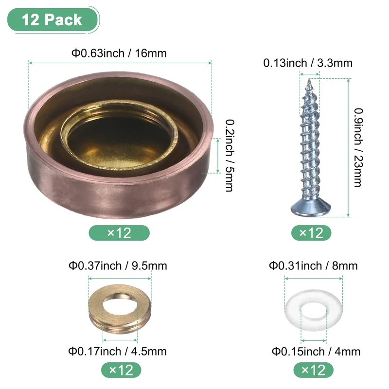 12-Pack Screw Covers Caps, 0.63" Dia Decorative Mirror Screws Cap [Rose Gold]