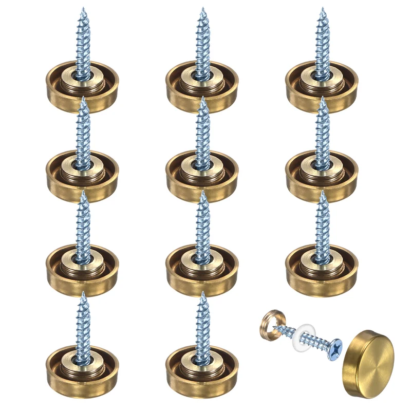 12-Pack Screw Covers Caps, 0.63" Dia Decorative Mirror Screws Cap [Gold Tone]