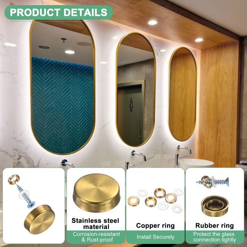 12-Pack Screw Covers Caps, 0.63" Dia Decorative Mirror Screws Cap [Gold Tone]