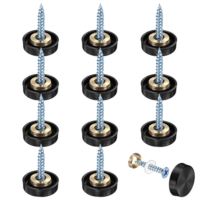 12-Pack Screw Covers Caps, 0.63" Dia Decorative Mirror Screws Cap [Black]