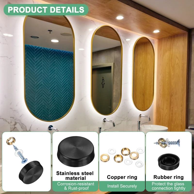 12-Pack Screw Covers Caps, 0.63" Dia Decorative Mirror Screws Cap [Black]