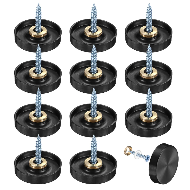 12-Pack Screw Covers Caps, 1" Dia Decorative Mirror Screws Cap [Black]