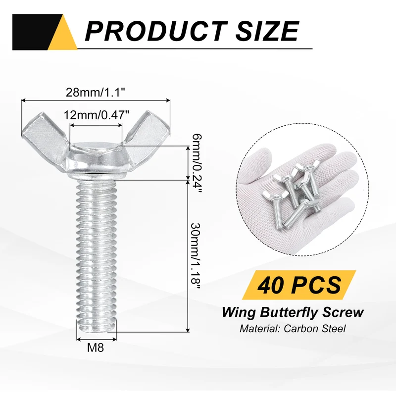 40 Pcs M8x30mm Wing Butterfly Screw Bolts, Carbon Steel Zinc Plated Wing Bolt