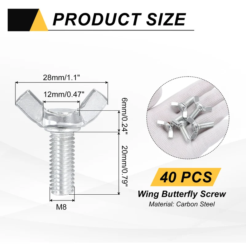 40 Pcs M8x20mm Wing Butterfly Screw Bolts, Carbon Steel Zinc Plated Wing Bolt
