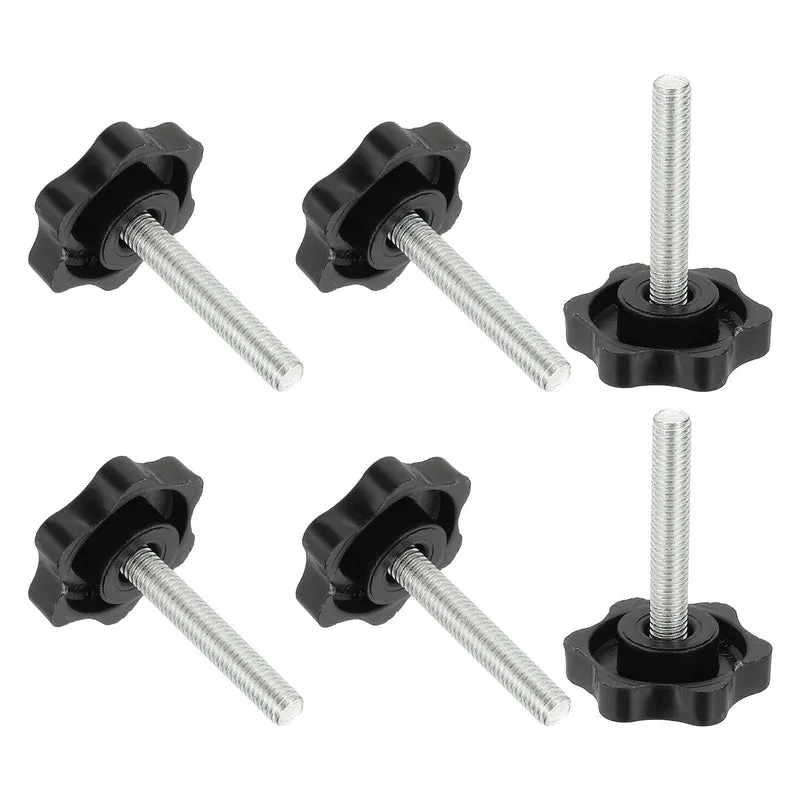 M6 x 34mm Thread Star Knobs, 6Pcs Plastic Star Hand Tightening Screw, Black