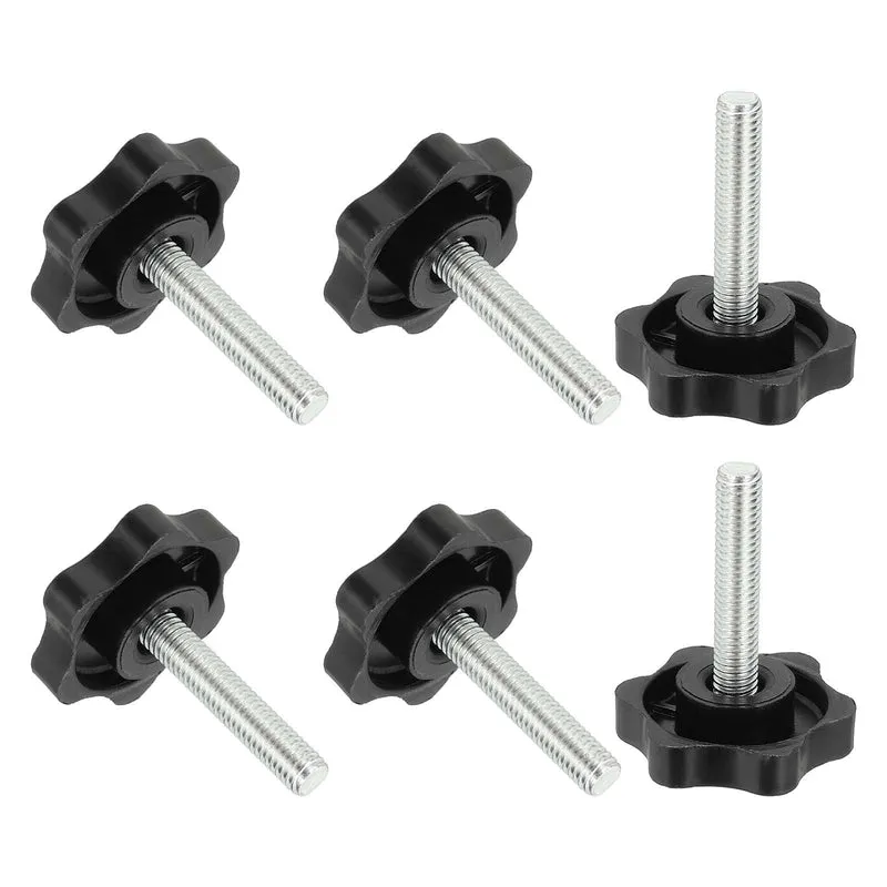 M6 x 29mm Thread Star Knobs, 6Pcs Plastic Star Hand Tightening Screw, Black