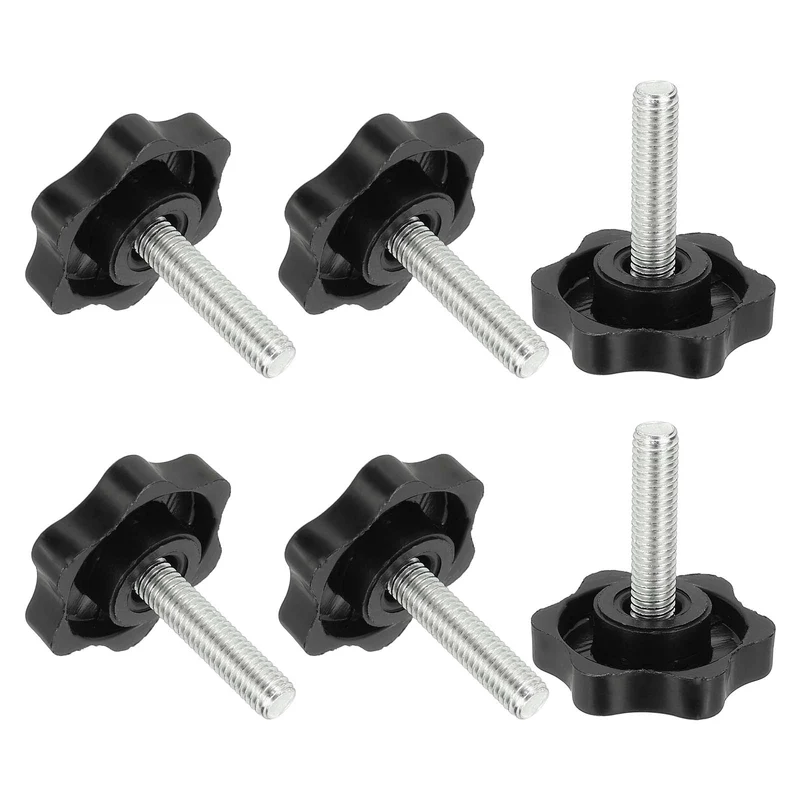 M6 x 24mm Thread Star Knobs, 6Pcs Plastic Star Hand Tightening Screw, Black