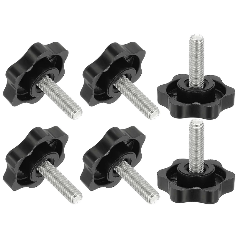 M6 x 20mm Thread Star Knobs, 6Pcs Plastic Star Hand Tightening Screw, Black