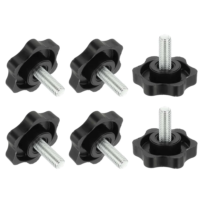 M6 x 15mm Thread Star Knobs, 6Pcs Plastic Star Hand Tightening Screw, Black