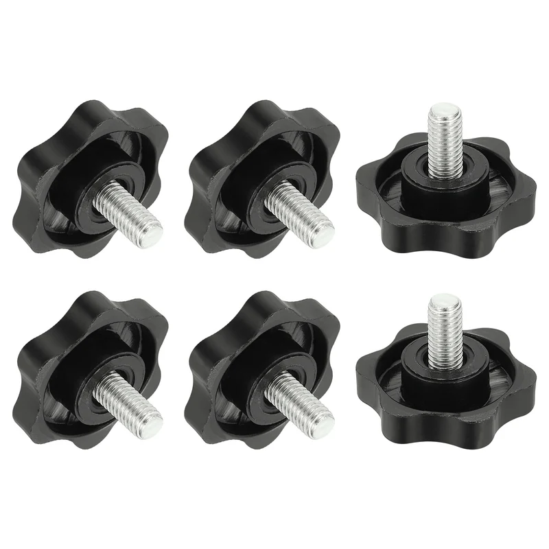 M6 x 12mm Thread Star Knobs, 6Pcs Plastic Star Hand Tightening Screw, Black