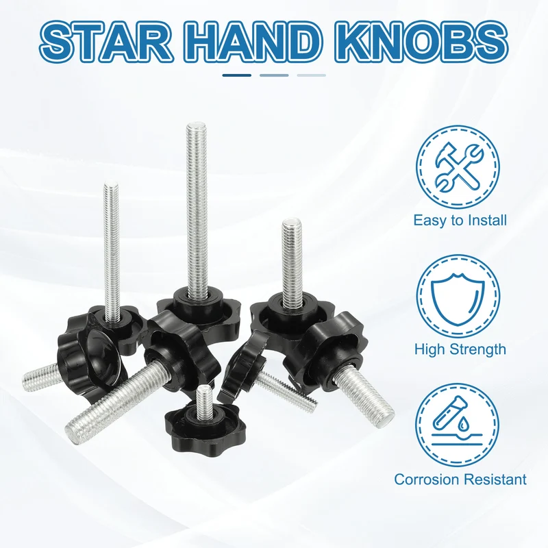 M6 x 12mm Thread Star Knobs, 6Pcs Plastic Star Hand Tightening Screw, Black