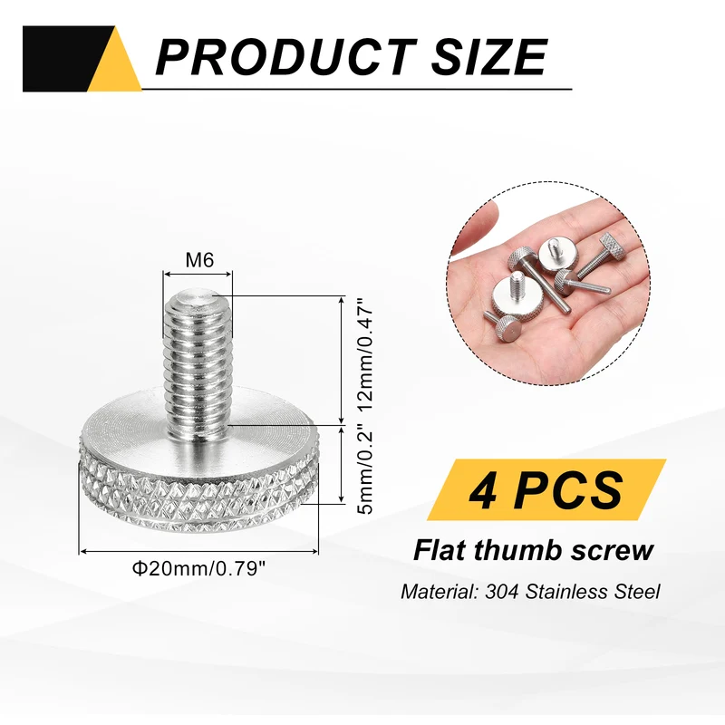 4 Pcs M6x12mm Flat Head Knurled Thumb Screws for Graphics Card, Silver