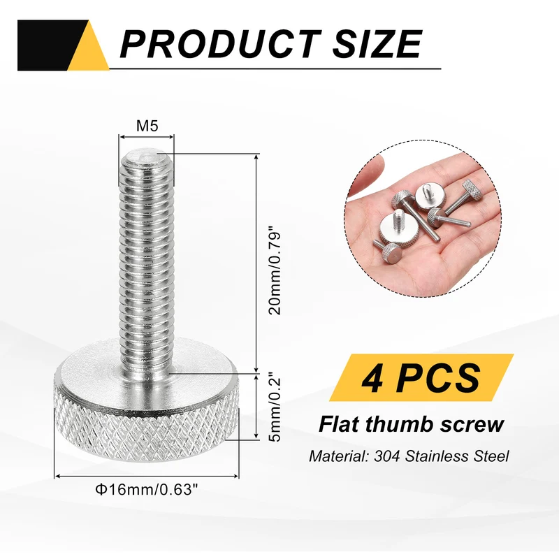 4 Pcs M5x20mm Flat Head Knurled Thumb Screws for Graphics Card, Silver
