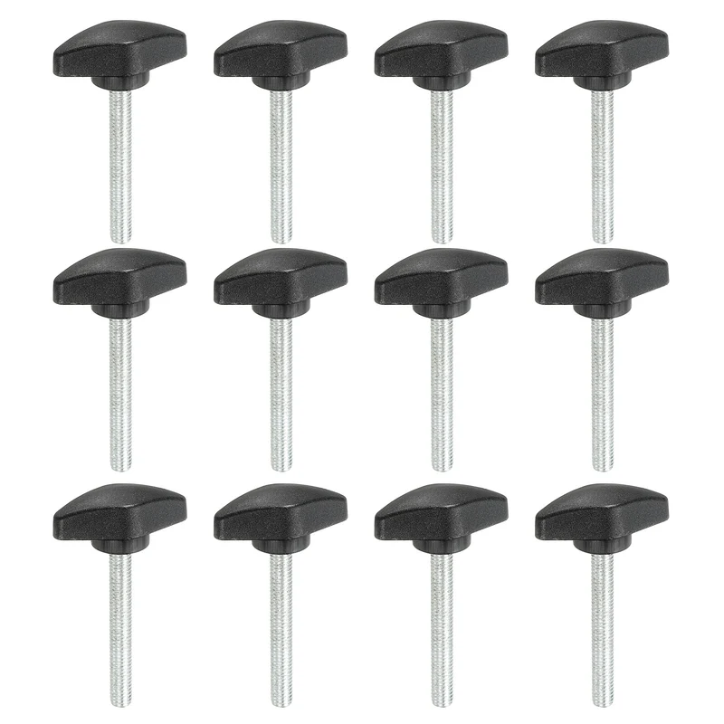 12 Pcs M6 x 45mm Tee Thumb Screws, 35mm Width Carbon Steel Tee Wing Knobs Screws