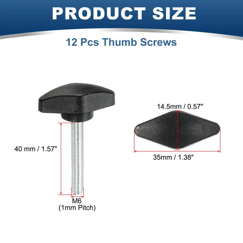 12 Pcs M6 x 40mm Tee Thumb Screws, 35mm Width Carbon Steel Tee Wing Knobs Screws
