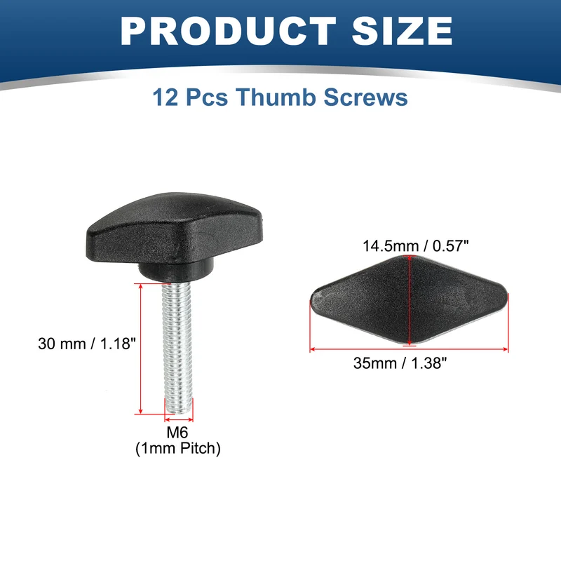 12 Pcs M6 x 30mm Tee Thumb Screws, 35mm Width Carbon Steel Tee Wing Knobs Screws