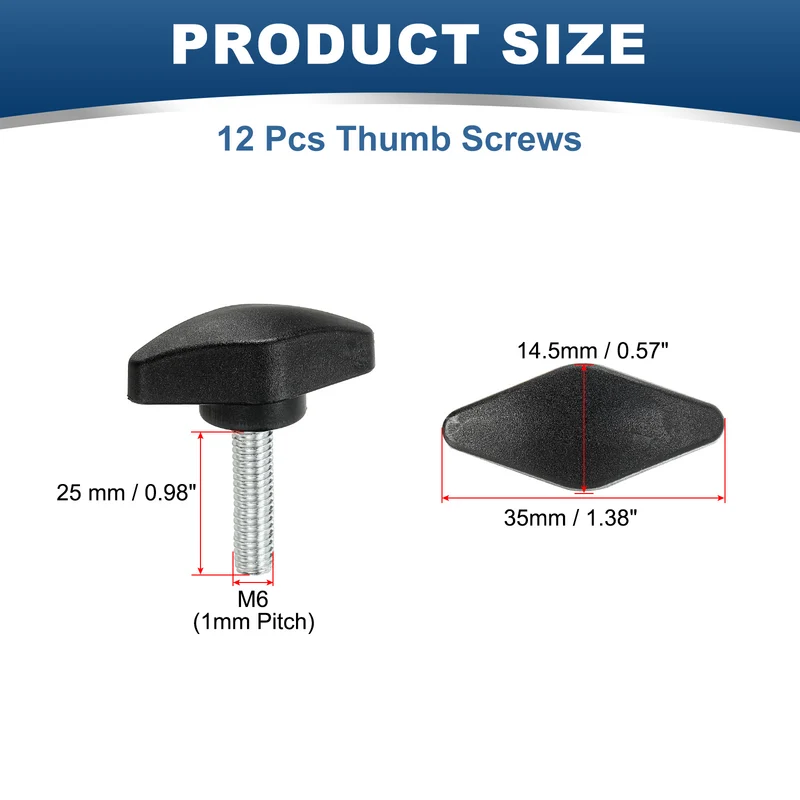 12 Pcs M6 x 25mm Tee Thumb Screws, 35mm Width Carbon Steel Tee Wing Knobs Screws