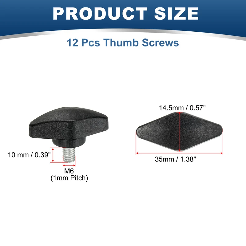 12 Pcs M6 x 10mm Tee Thumb Screws, 35mm Width Carbon Steel Tee Wing Knobs Screws