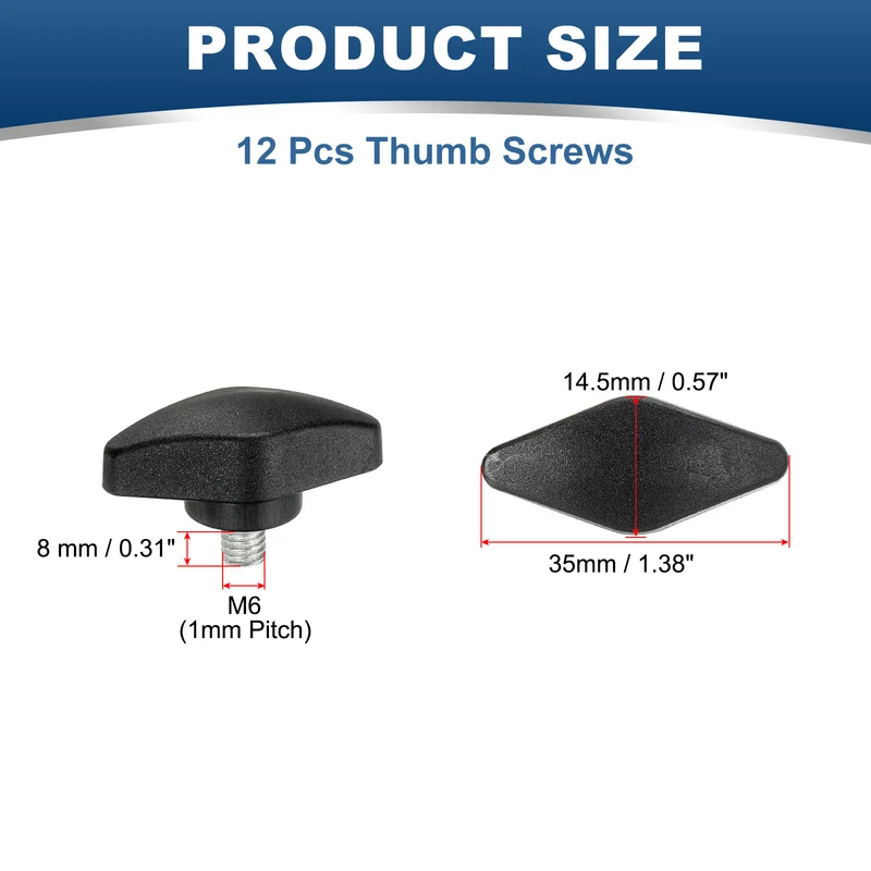 12 Pcs M6 x 8mm Tee Thumb Screws, 35mm Width Carbon Steel Tee Wing Knobs Screws
