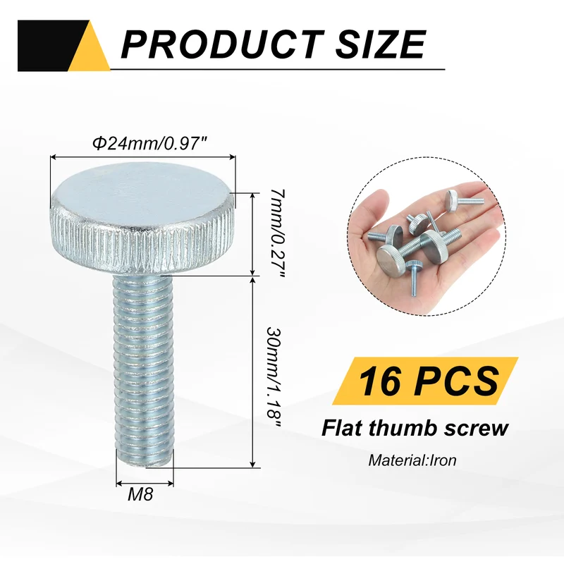 16 PCS M8x30mm Flat Knurled Head Thumb Screws for Household Appliances