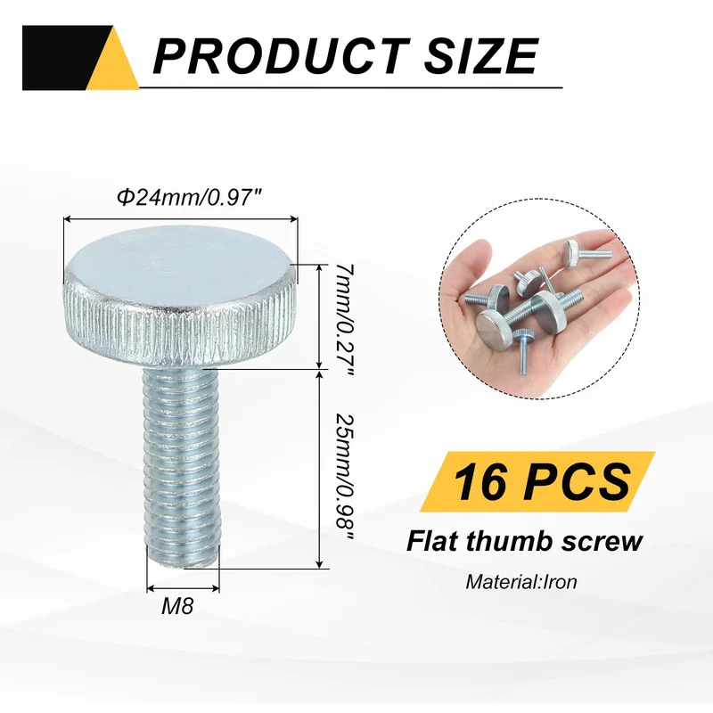 16 PCS M8x25mm Flat Knurled Head Thumb Screws for Household Appliances