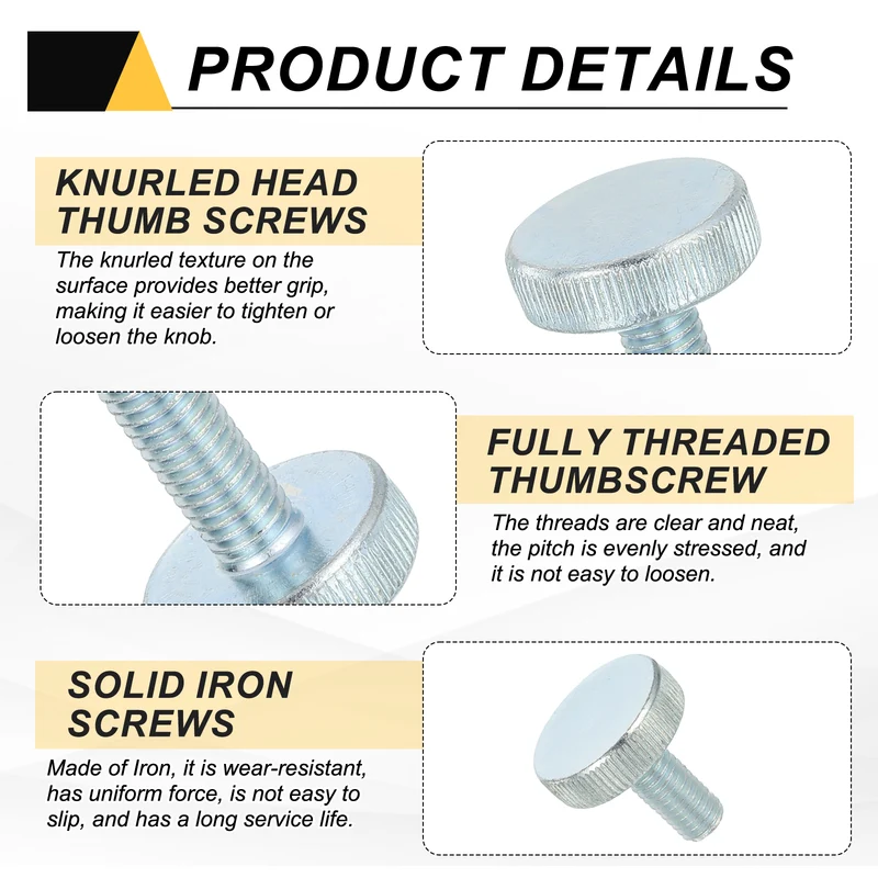 16 PCS M8x20mm Flat Knurled Head Thumb Screws for Household Appliances
