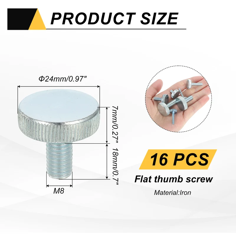 16 PCS M8x18mm Flat Knurled Head Thumb Screws for Household Appliances