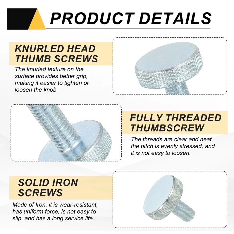 16 PCS M8x18mm Flat Knurled Head Thumb Screws for Household Appliances