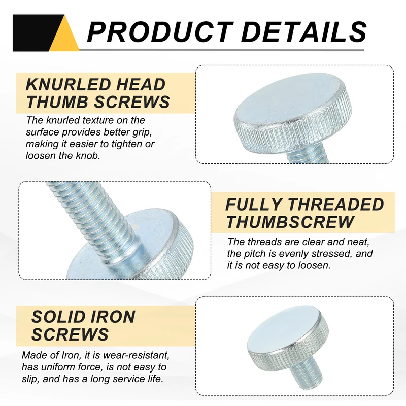 16 PCS M8x16mm Flat Knurled Head Thumb Screws for Household Appliances