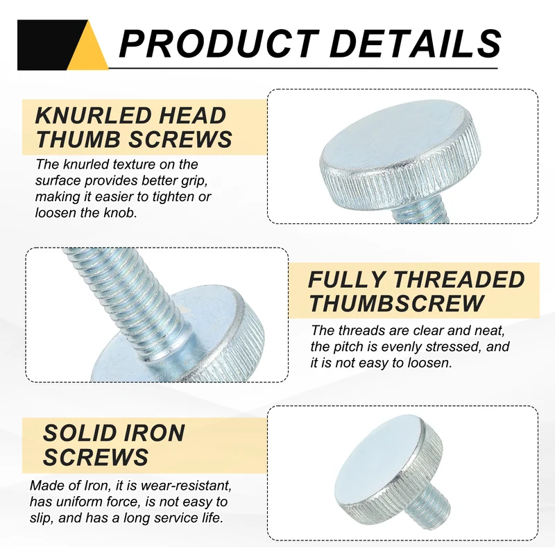 16 PCS M8x12mm Flat Knurled Head Thumb Screws for Household Appliances