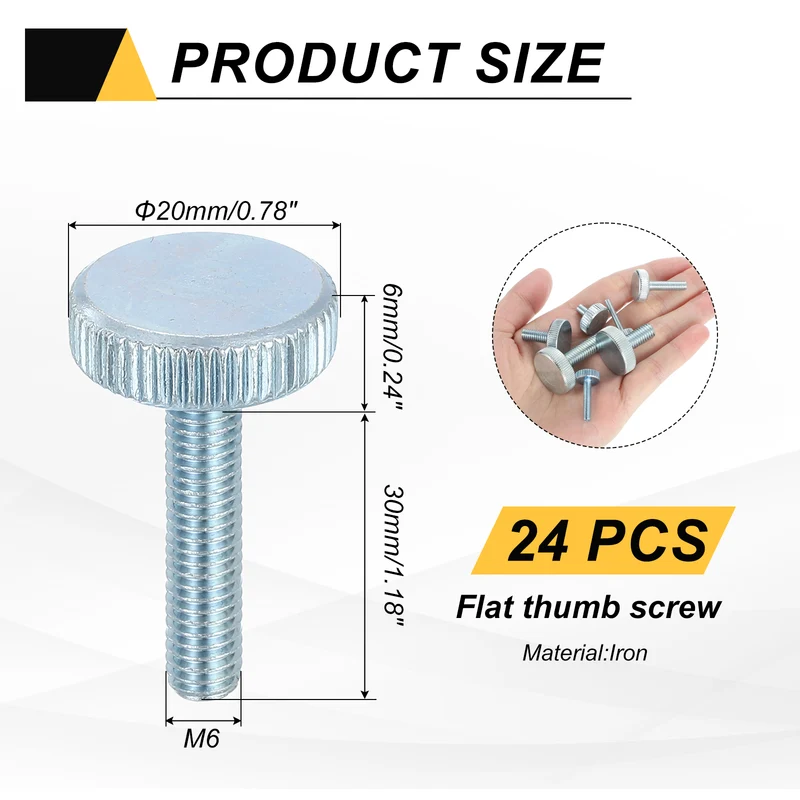 24 PCS M6x30mm Flat Knurled Head Thumb Screws for Household Appliances