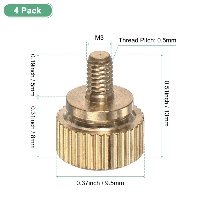 4-Pack Knurled Thumb Screws, M3x5mm Solid Brass Knobs Bolts