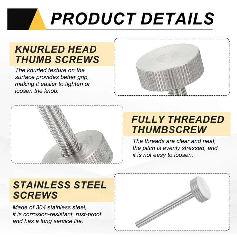 4PCS M6 x 60mm Flat Knurled Head Thumb Screws for Industry