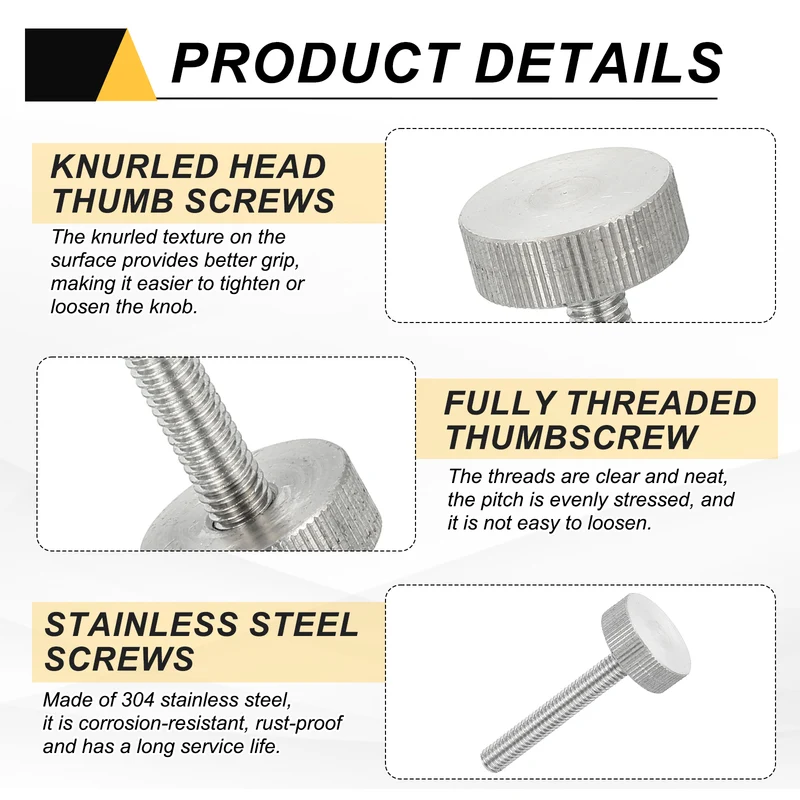 4 PCS M6 x 50mm Flat Knurled Head Thumb Screws for Industry