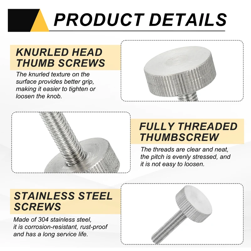 4 PCS M6 x 30mm Flat Knurled Head Thumb Screws for Industry