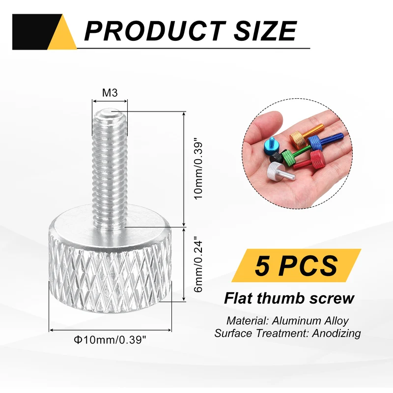 5Pcs M3x10mm Flat Head Knurled Thumb Screws for Graphics Card Silver