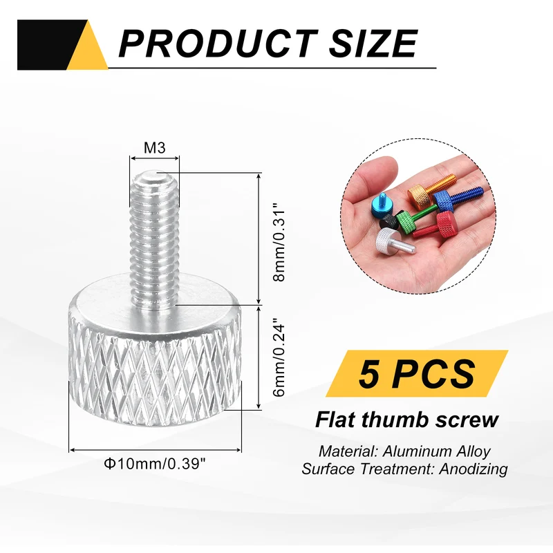 5Pcs M3x8mm Flat Head Knurled Thumb Screws for Graphics Card Silver