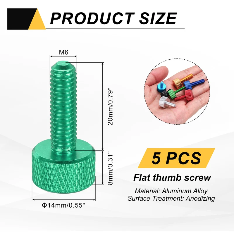 5 Pcs M6x20mm Flat Head Knurled Thumb Screws for Graphics Card, Army Green
