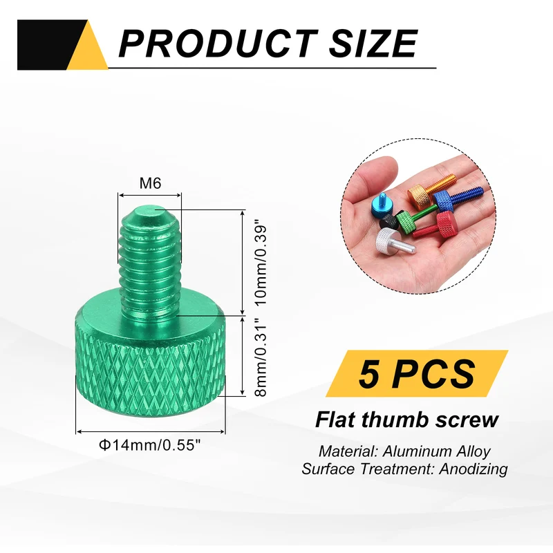 5Pcs M6x10mm Flat Head Knurled Thumb Screws for Graphics Card Army Green