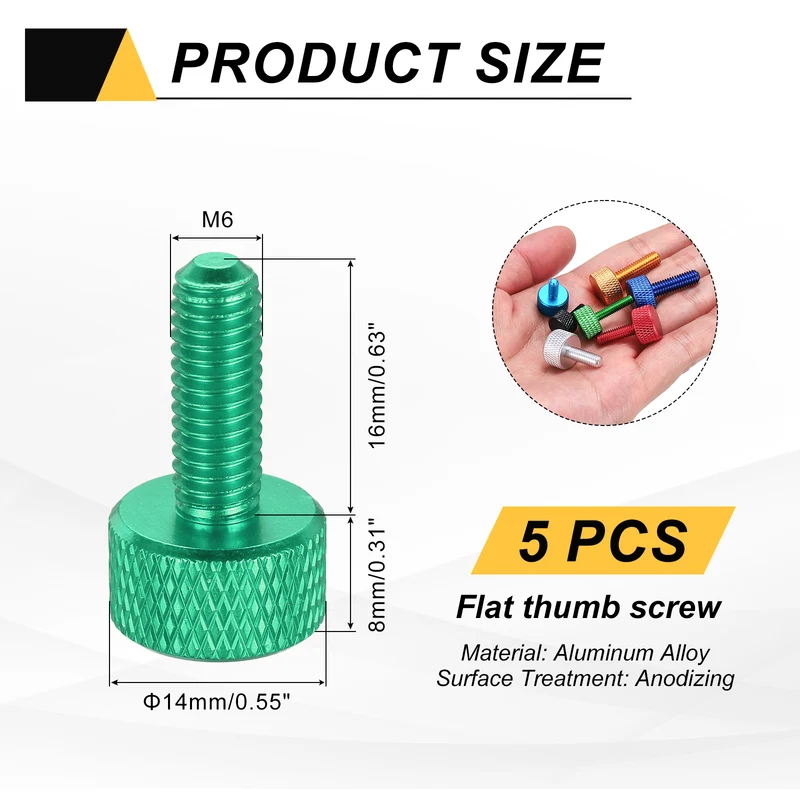 5 Pcs M6x16mm Flat Head Knurled Thumb Screws for Graphics Card, Army Green