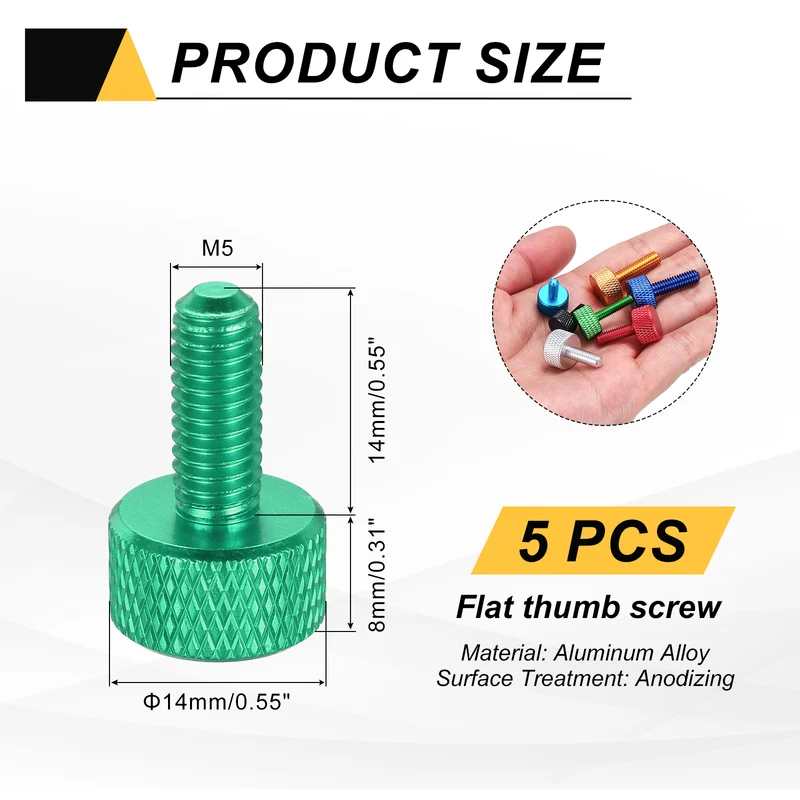 5 Pcs M5x14mm Flat Head Knurled Thumb Screws for Graphics Card, Army Green