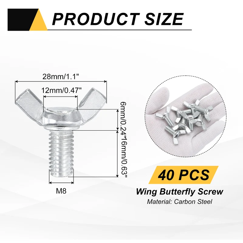 40 Pcs M8x16mm Wing Butterfly Screw Bolts, Carbon Steel Zinc Plated Wing Bolt
