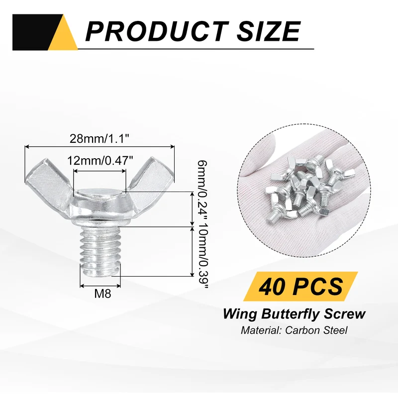 40 Pcs M8x10mm Wing Butterfly Screw Bolts, Carbon Steel Zinc Plated Wing Bolt