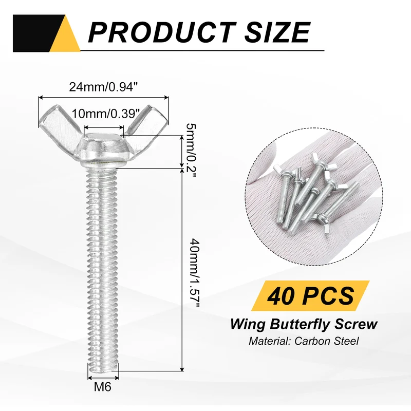 40 Pcs M6x40mm Wing Butterfly Screw Bolts, Carbon Steel Zinc Plated Wing Bolt
