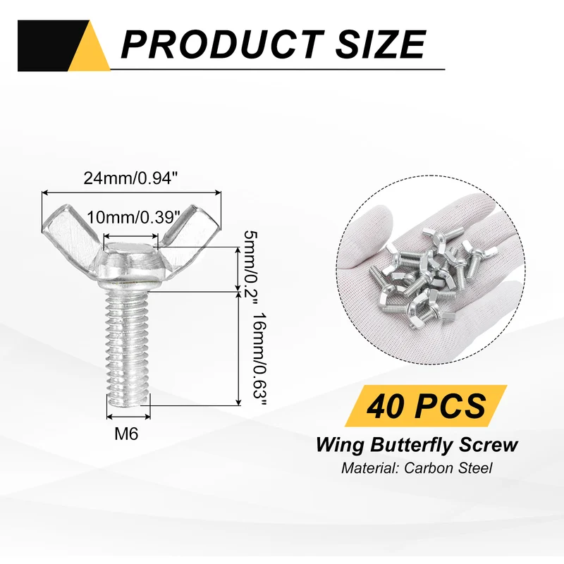 40 Pcs M6x16mm Wing Butterfly Screw Bolts, Carbon Steel Zinc Plated Wing Bolt