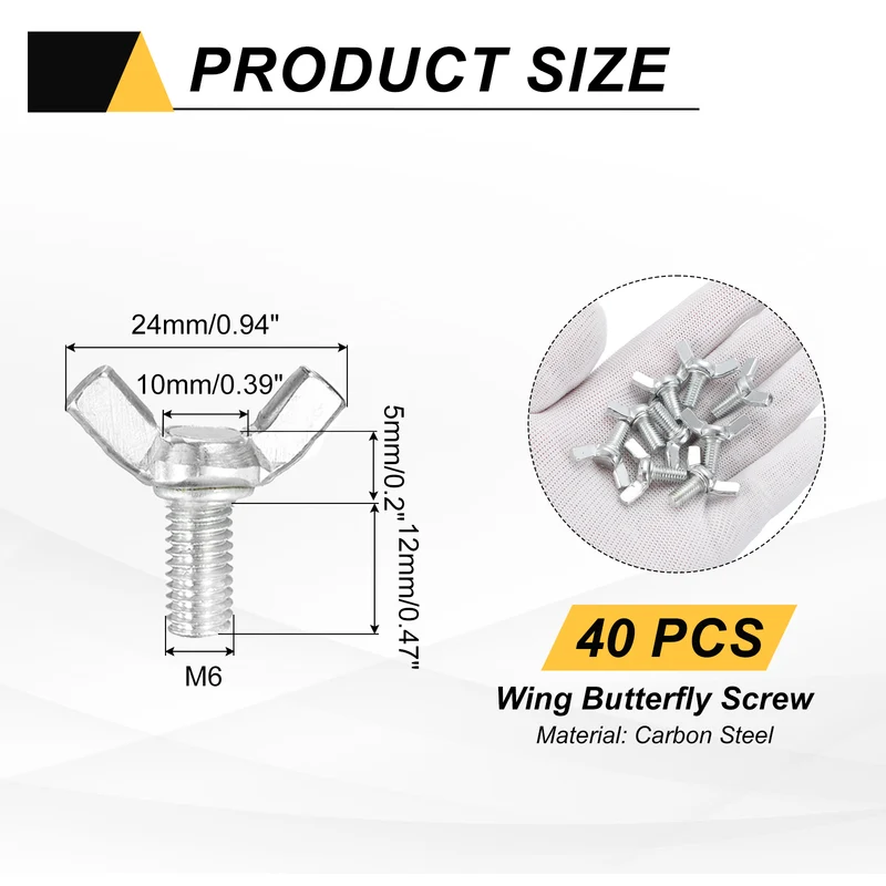 40 Pcs M6x12mm Wing Butterfly Screw Bolts, Carbon Steel Zinc Plated Wing Bolt