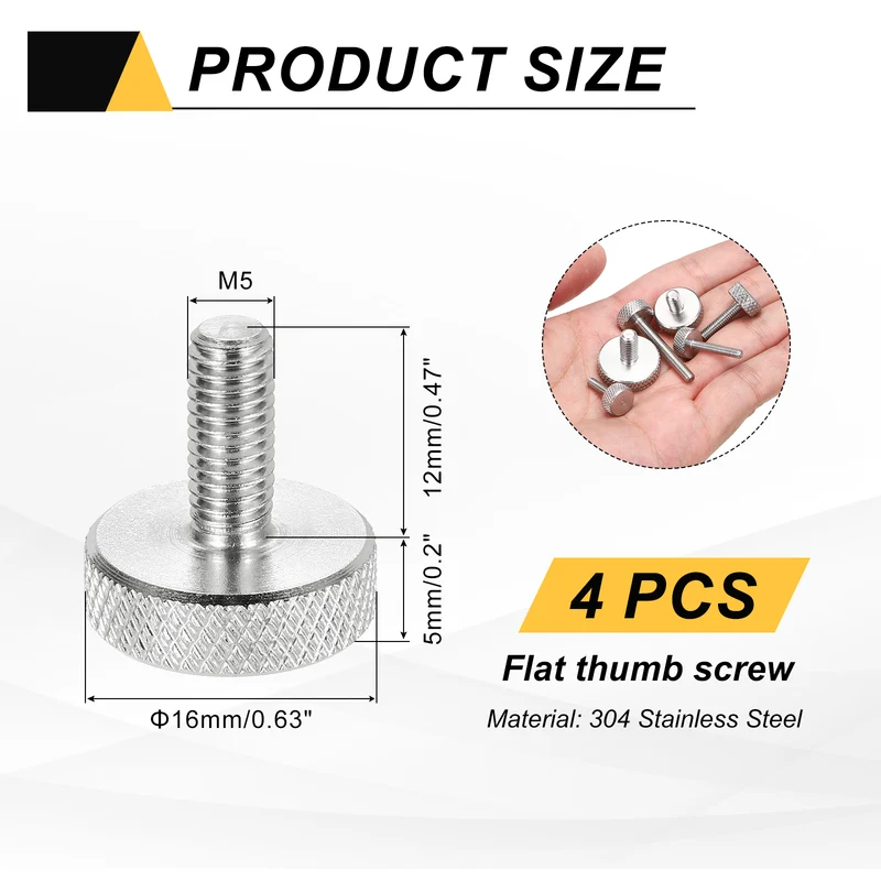4 Pcs M5x12mm Flat Head Knurled Thumb Screws for Graphics Card, Silver