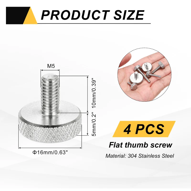4 Pcs M5x10mm Flat Head Knurled Thumb Screws for Graphics Card, Silver